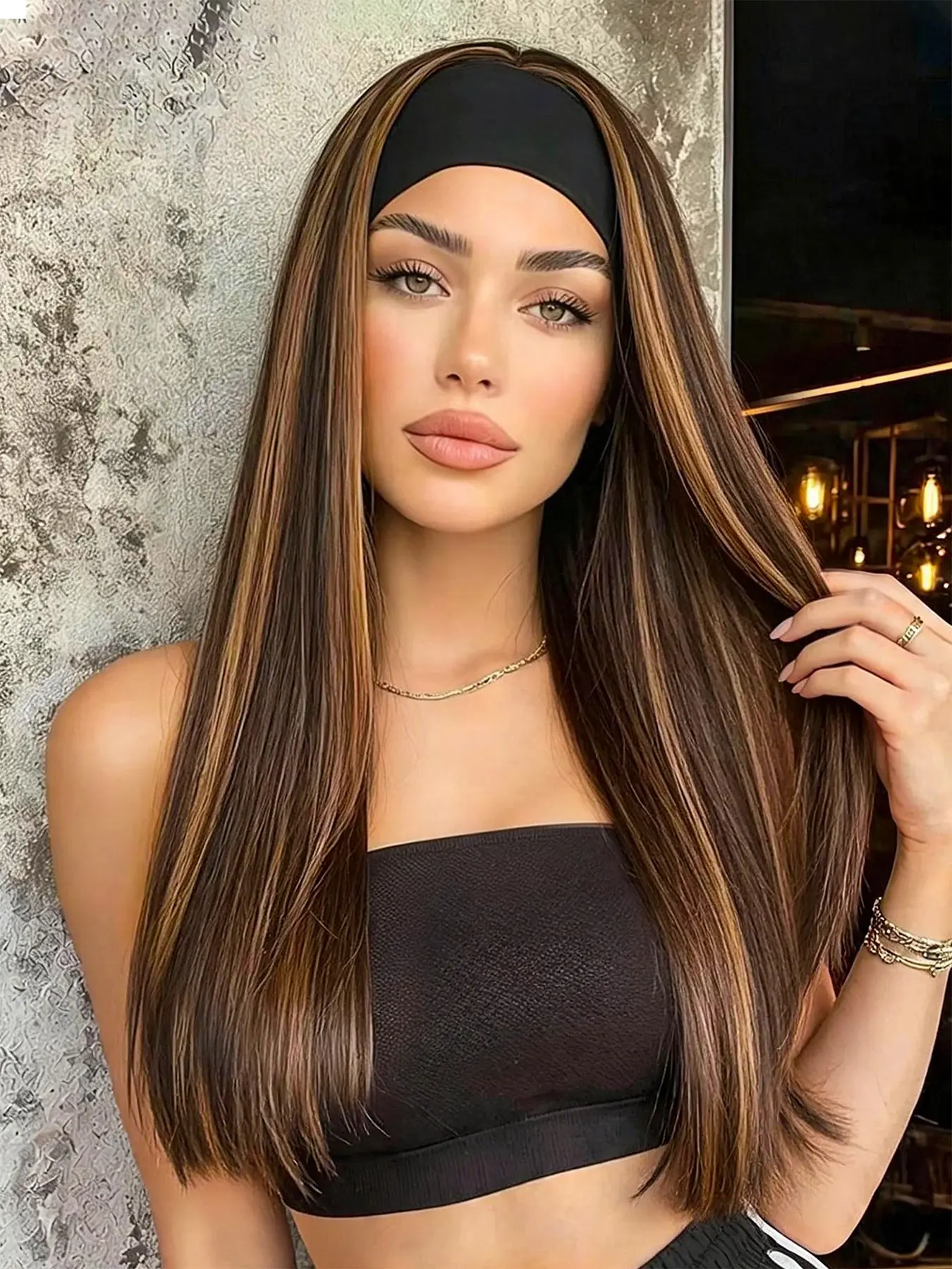Zihan Natural Straight Hair Headband Wig, Hair Wigs, Heat-Resistant Synthetic Fiber, 4/30 Dyed, 150% Density, Comfortable Daily Use, Multifunctional