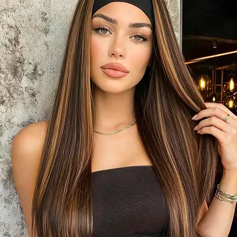 【Black Friday】Zihan Natural Straight Headband Wig, Hair Wigs, Heat-Resistant Synthetic Fiber, 4/30 Highlight, 150% Density, Comfortable Daily Use, Multifunctional