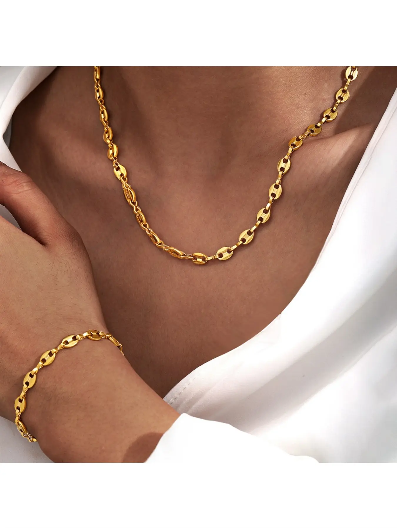 New Hot Coffee Bean Pig Nose Jewelry Set Necklace and Bracelet Light Luxury Simple Versatile Accessories