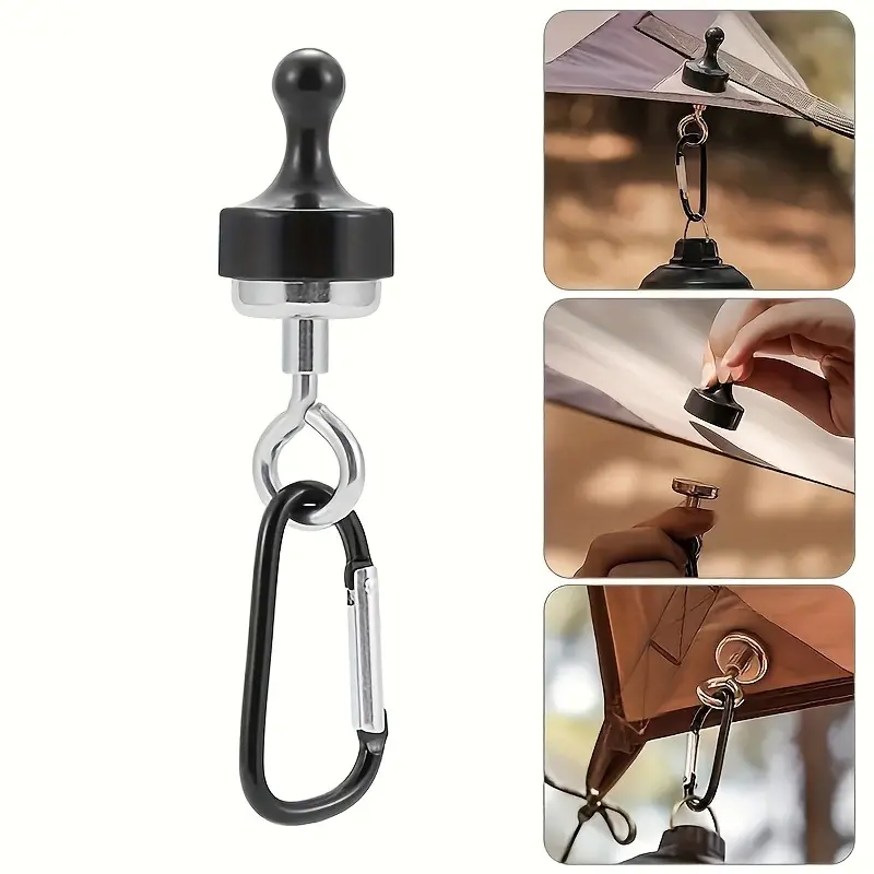 4/8pcs Strong Magnetic Hook Set, Camping Tent Hooks, Brushed End, Wall Mount, Ideal for Outdoor Activities, Hiking, Gear Storage, Camping Supplies