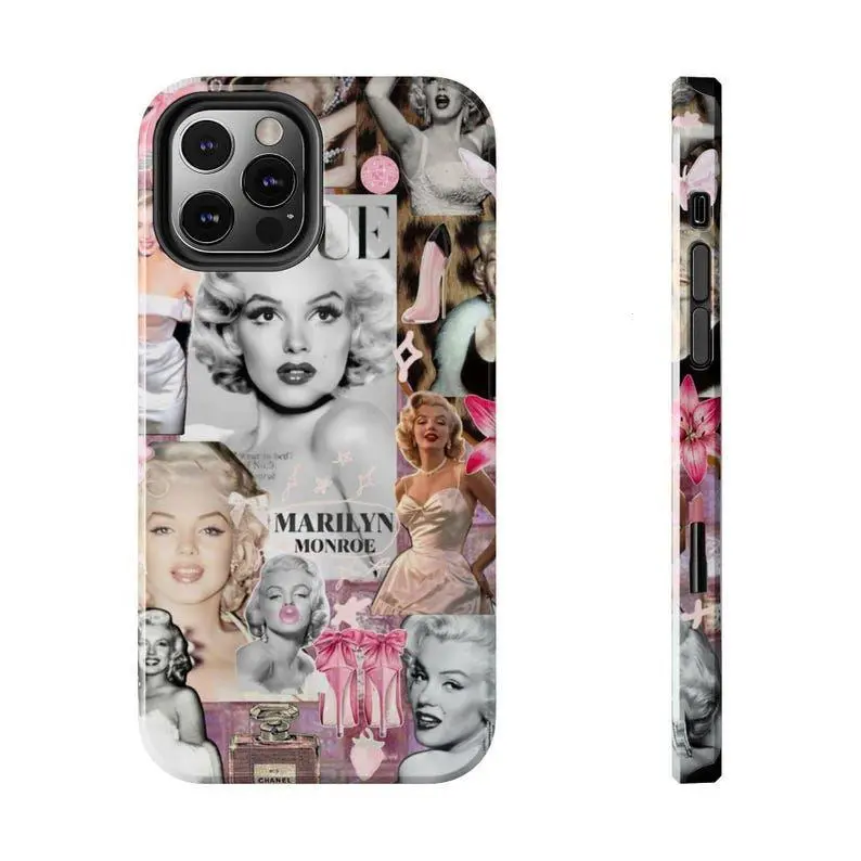 Marilyn Monroe Vintage Hollywood Collage Rubber Shell - Durable Tough-Touch Silicone, Dual Layer Polycarbonate Shockproof Phone Case Accessory for iPhone 11-17 Pro Max/Plus, Samsung Galaxy S23-25