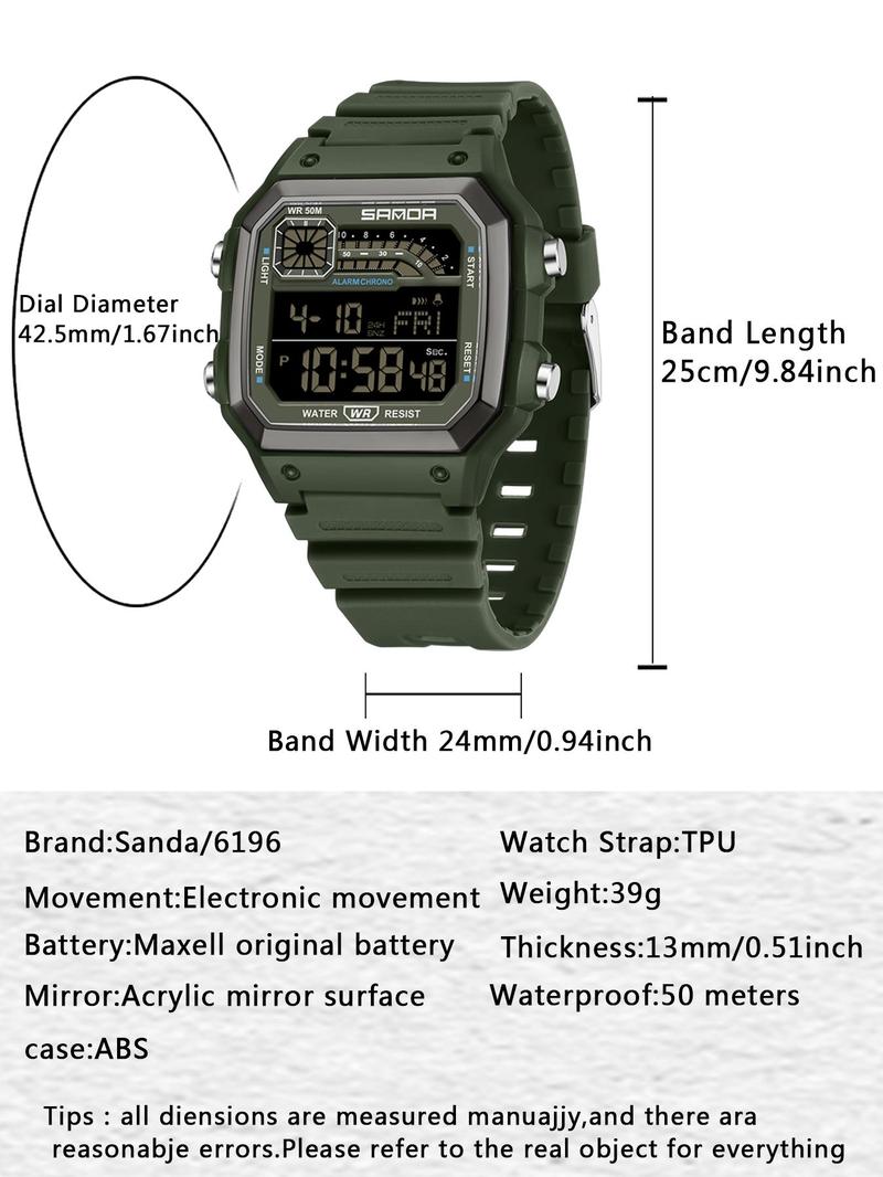 Men's Sporty Digital Watch, Fashion Digital Watch with Luminous Dial & Alarm Function, Waterproof Watch with Digital Display for Men, Fashionable Waterproof Watch