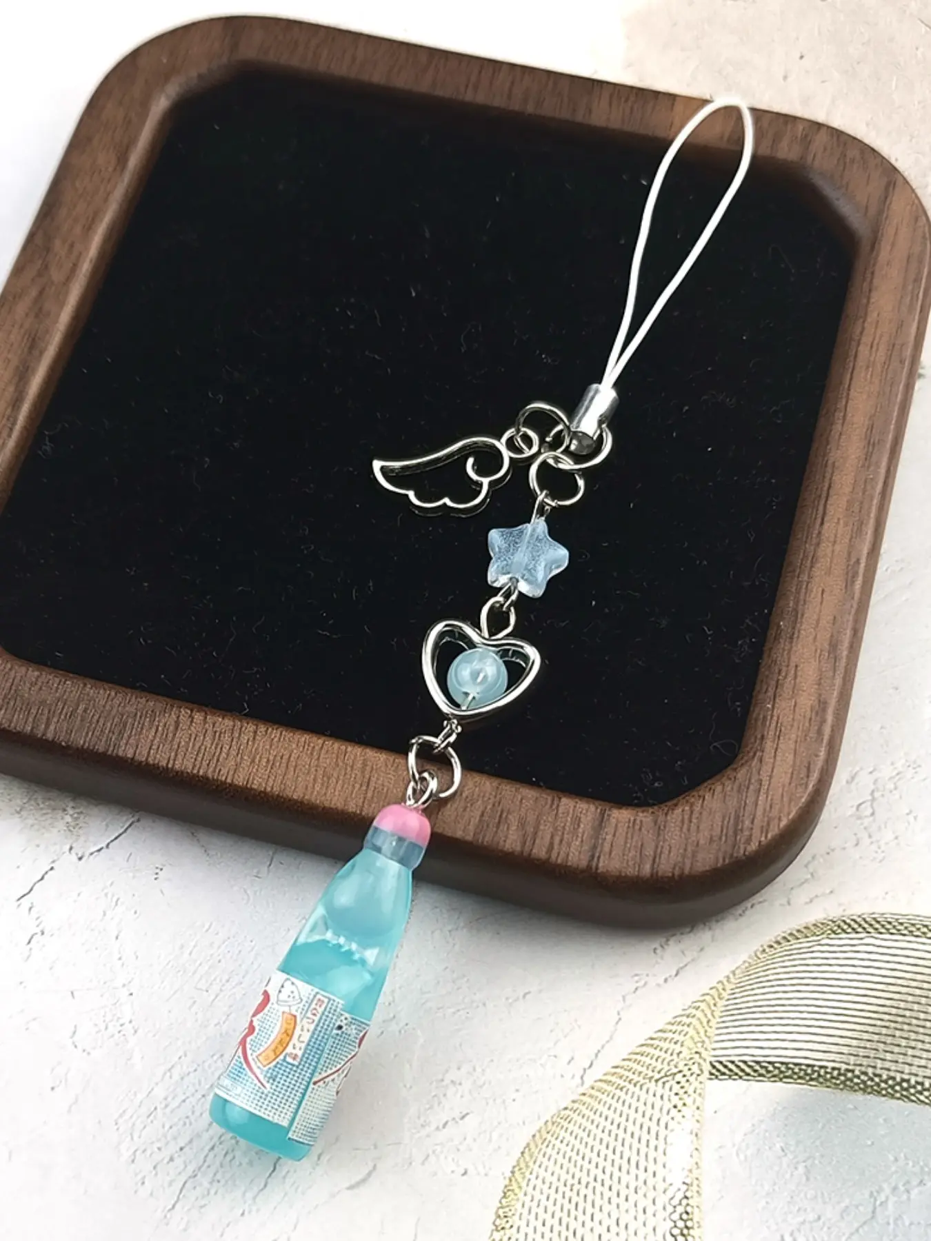 Fresh Look Soda Bottle Phone Strap, Colorful Heart Star Wing Combo Pendant, Transparent Thin Line Lobster Clasp Design, Simple Elegant Bag Key Decorative Charm, Cell Phone Strap, Cell Phone Accessories