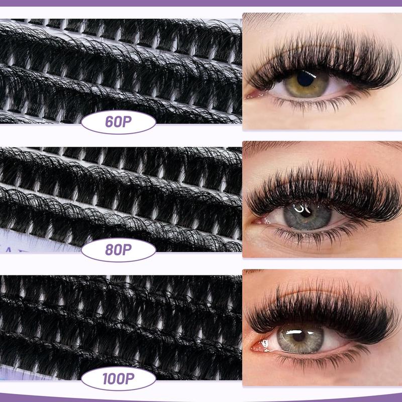 D-Curl Eyelash Extension Set, 666pcs 60+80+100 Cluster Eyelash Extension Set, 10-18 mm Individual Cluster Eyelash Extension Set with Eyelash Bond and Seal, Eyelash Remover, Tweezers, Eyelash Tools, Curl Lashes, Lash Cluster Kit, Makeup