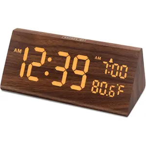 Wooden Digital  Clock for Bedroom - 7.7" Electric Clocks with USB Port, Large Numbers, Temperature, 0- Brightness Dimmer, Adjustable  Volume, Snooze, 12/24H