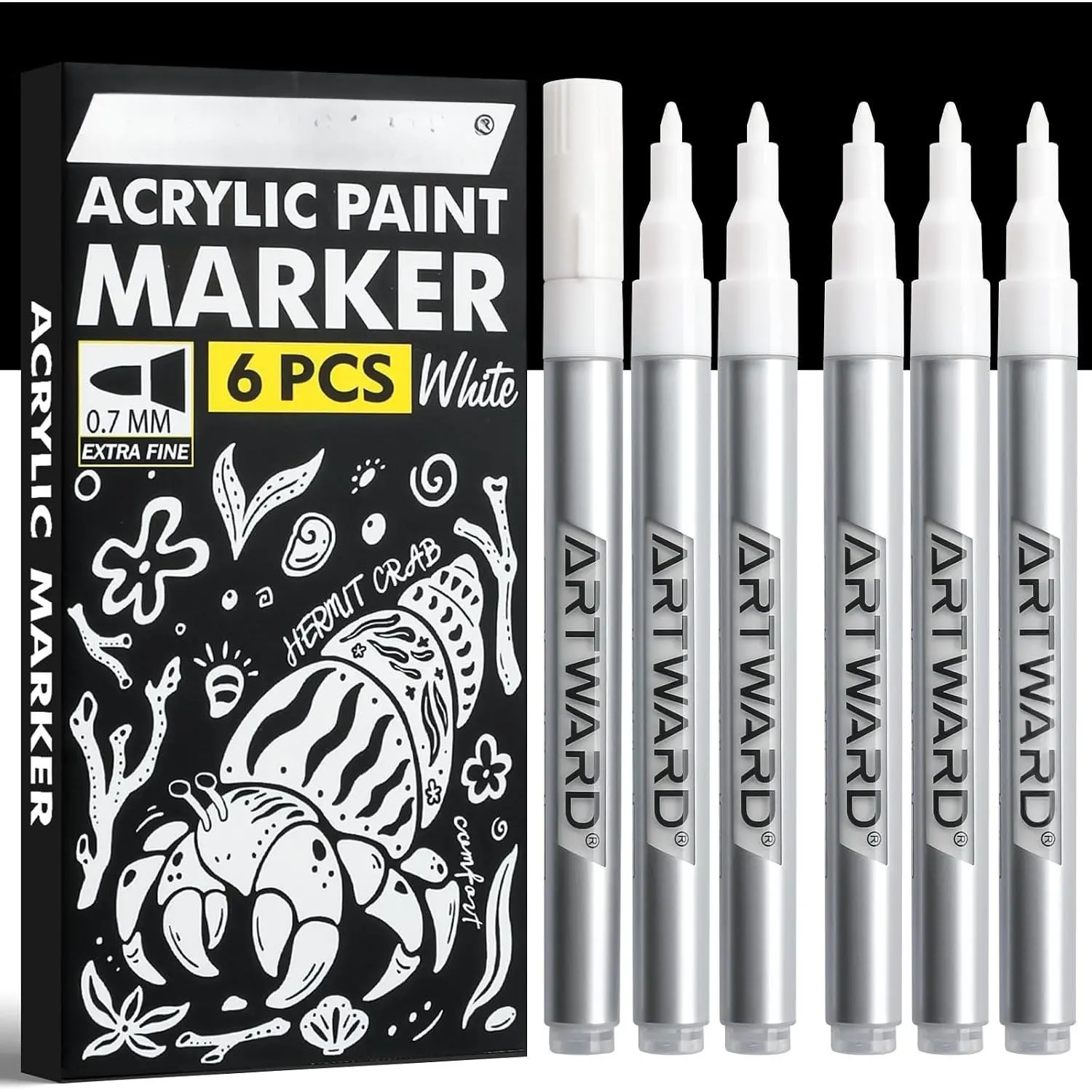 White   Markers 6 Pack with 0.7MM Extra Fine Tips |   Pens for Rock Painting, , Glass, Canvas, Ceramic, Metal, Fabric | Smooth &  Dry White out pens