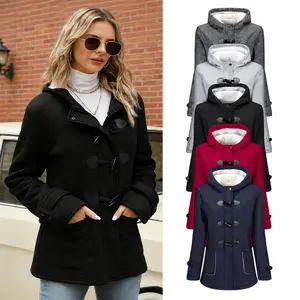 Women'S Sherpa Lined Winter Duffle Coat - Hooded Fleece Toggle Jacket Fitted