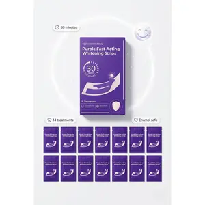 Purple Teeth Whitening Strips Color Corrector Gel 14 PCS, Express Dental Whitener For Sensitive Teeth, Coffee Stain Remover Mint