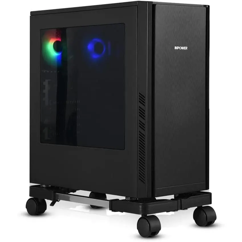 Tower Stand, Adjustable Mobile CPU Stand with Rolling Caster Wheels,  PC Tower Stand Holder for Floor Carpet Gaming PC Case (black)