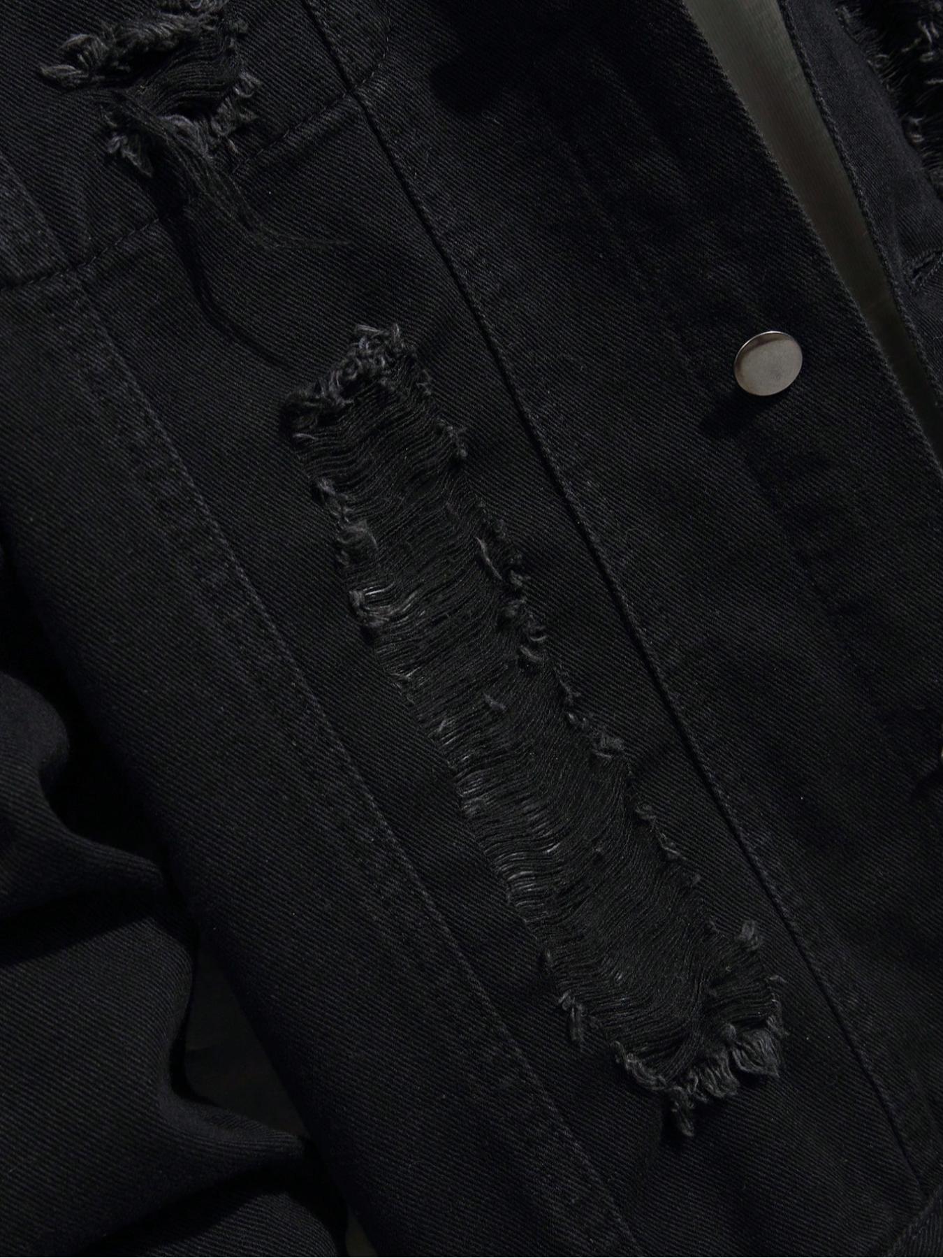 Men's Solid Ripped Design Button Down Denim Jacket, Regular Fit Casual Fashion Comfy Long Sleeve Outerwear Casual Fitted Jackets for Daily Wear, Men's Clothes for All Seasons, Coats