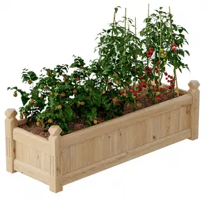 Sturdy Fir Wood Raised Garden Bed 43" x 15" x 13" – Rectangular Outdoor Planter Box for Vegetables, Herbs, Flowers – Easy Tool-Included Assembly, Ideal for Patio, Balcony, Backyard