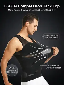 Sheer Mesh Binder Tank Top Breathable Compression Shirt for LGBT, Tummy Control & Gynecomastia Chest Support Men's Shapewear