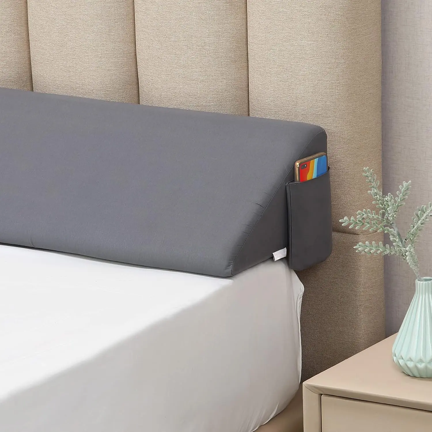 King Bed Wedge Pillow for Headboard Gap/Bed Mattress Gap Filler Wedge,Bed Gap Filler Close Gap (0-6"),Stop Pillow Falling Down-Gray(76"x10"x6")