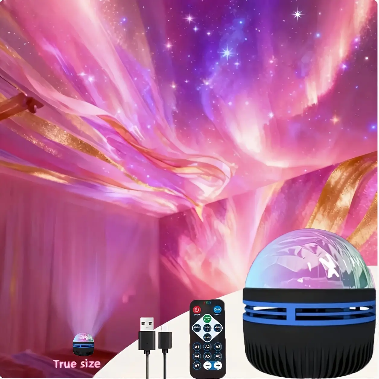 Polaris Projector with Remote Control, USB Powered, LED Lights, Ideal for Office or Home Relaxing Atmosphere, Bedtime Story Projector