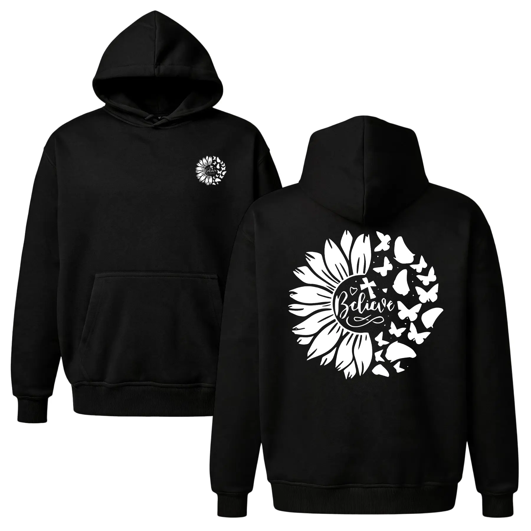 Y2K Hoodie Retro 90s Style Graphic Hoodie, Believe Sunflower Butterfly Streetwear Hoodie. Unisex Oversized Baggy Fleece Hoodie, Cozy Comfortable Life Hoodie & Casual Loungewear. Cheap Everyday Wear, Versatile Comfy Outfit Birthday Gift Hoodie for Him/Her.