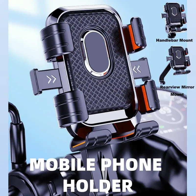 Durable Anti-Shake Bike Mobile Phone Mount, Universal Navigation Rearview Holder for Motorcycles and E-Bikes, Compatible with All Models, Smartphone Mount