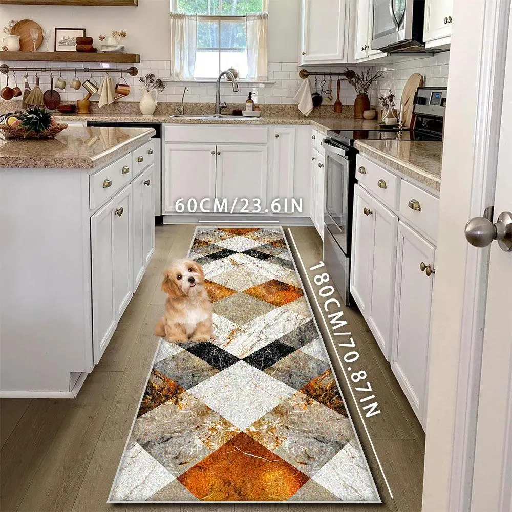 Geometric Pattern Kitchen Runner Rug, 1 Count Non-slip Washable Kitchen Mat, Decorative Carpet for Home Living Room Bedroom Kitchen