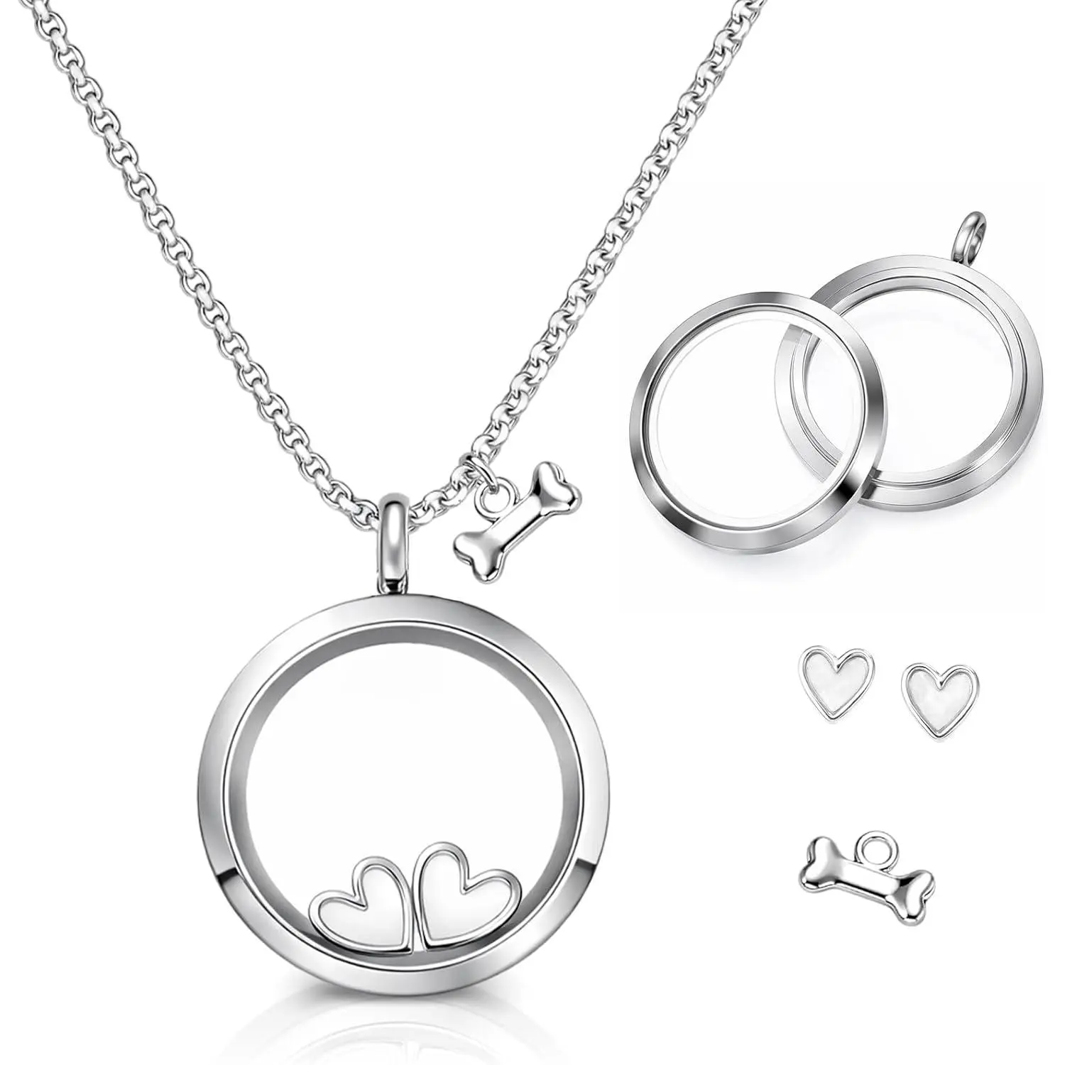 Necklace, Stainless Steel  Urn Necklace Transparent Glass  Ashes Necklace with Heart and  Charms for Women Men    Lover Memorial Gifts