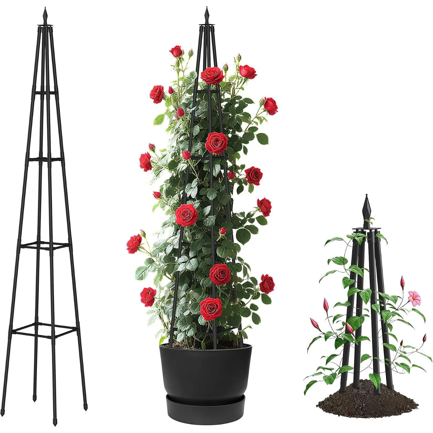 6 FT Obelisk Trellis for Climbing Plants,Garden Trellis with Extra Thickened Plastic-Coated Metal Pipes, Outdoor & Indoor Garden Support for Potted Plants, Black