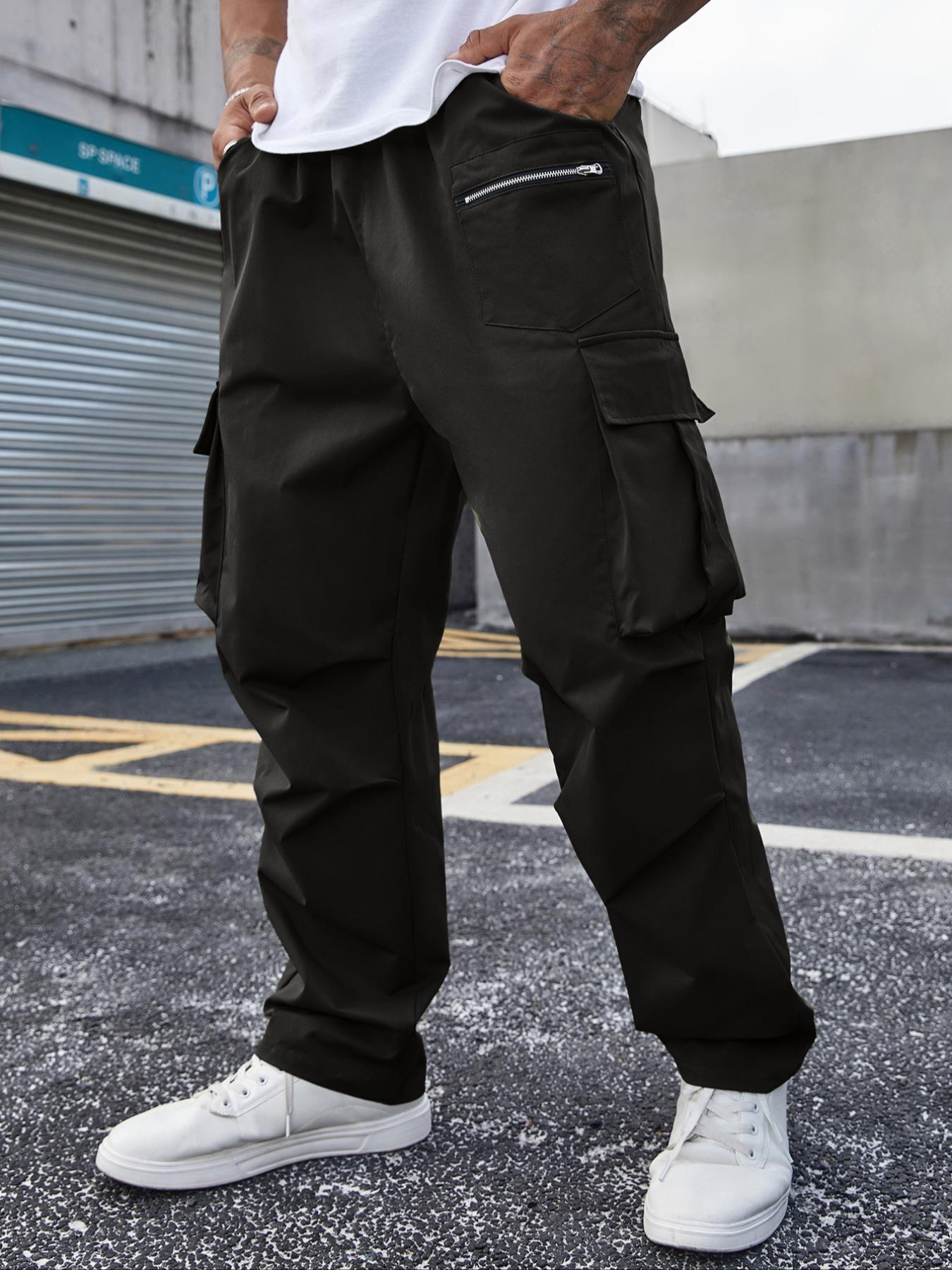 Plus Size Solid Drawstring Waist Cargo Pants, Casual Streetwear for Daily Wear, Men's Dark Gray Trousers for All Seasons