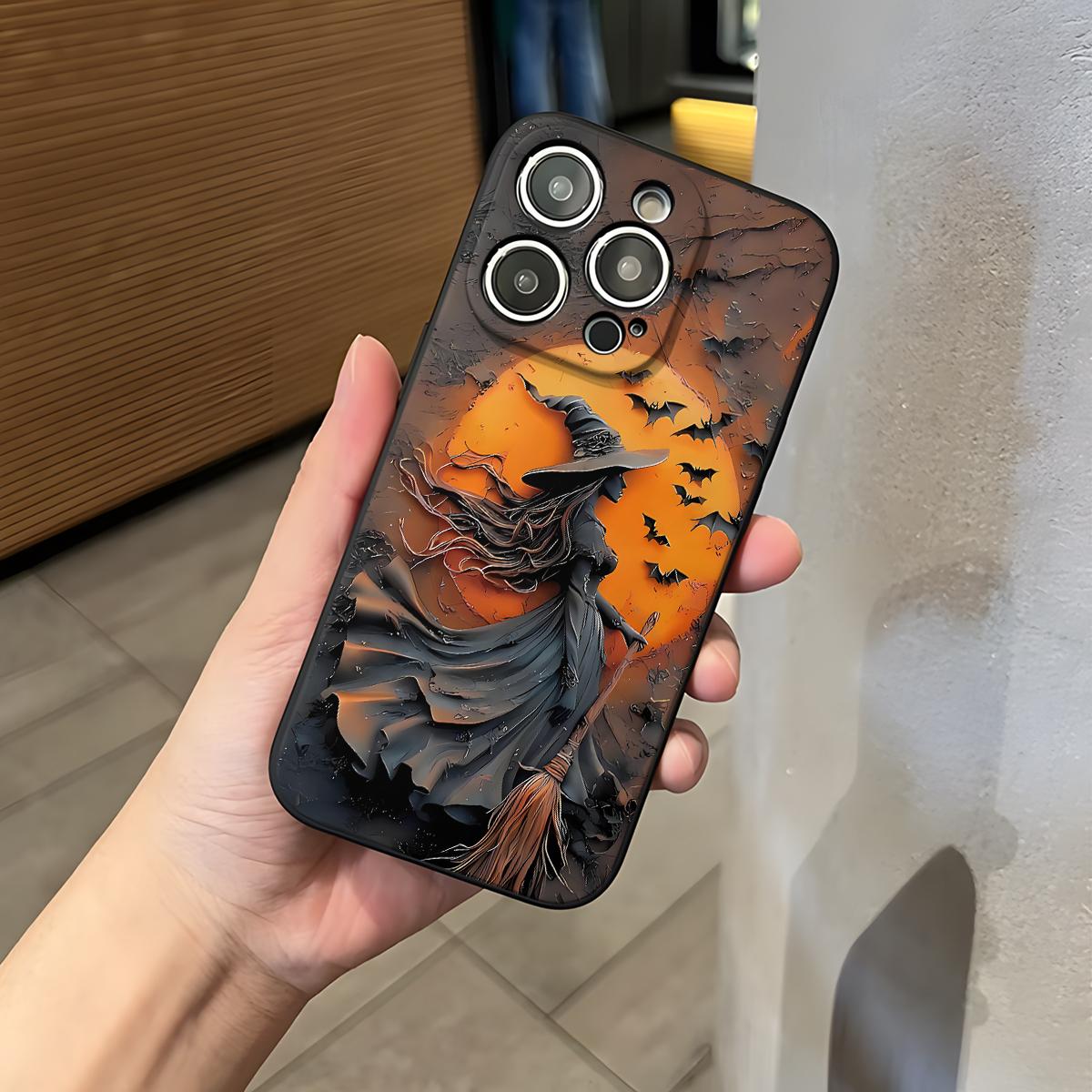 Halloween Witch Ghost Bat Pattern Mobile Phone Case , Soft Silicone , Fully Protected and Shockproof For iPhone 17 16 15 Pro Max 14 13 12 11 Plus 17e Cover