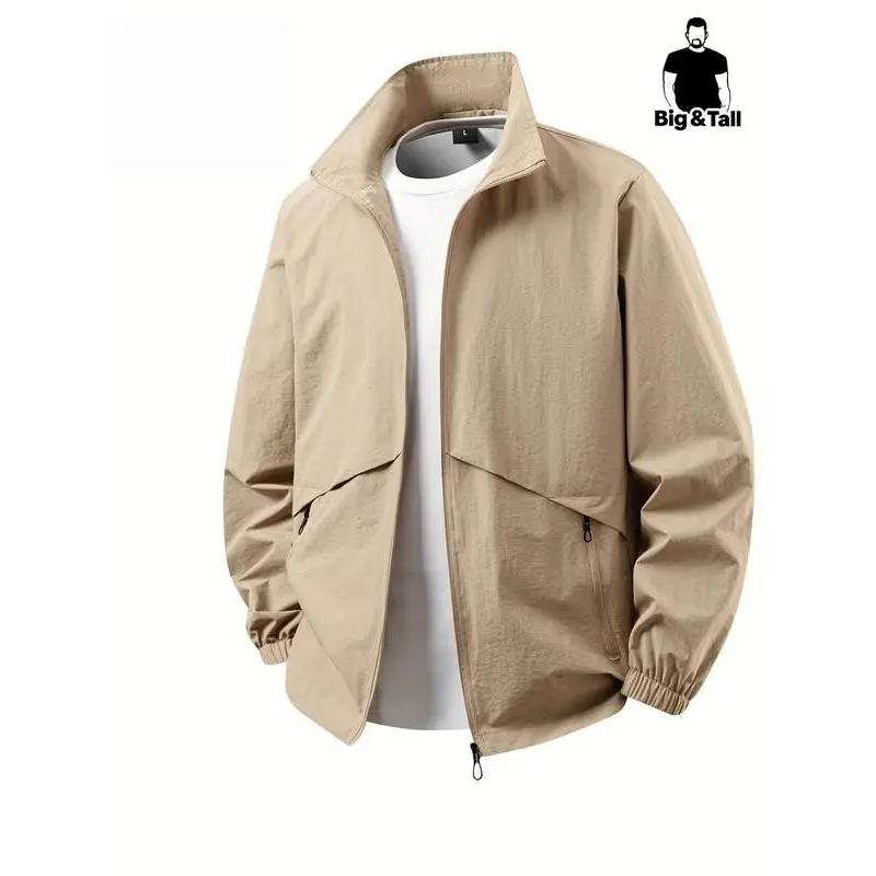 Men's Loose-Fit Casual Jacket, Lightweight Woven Fabric, All-Season Wear, Zipper Pockets, Ideal for Travel & Parties, Coats