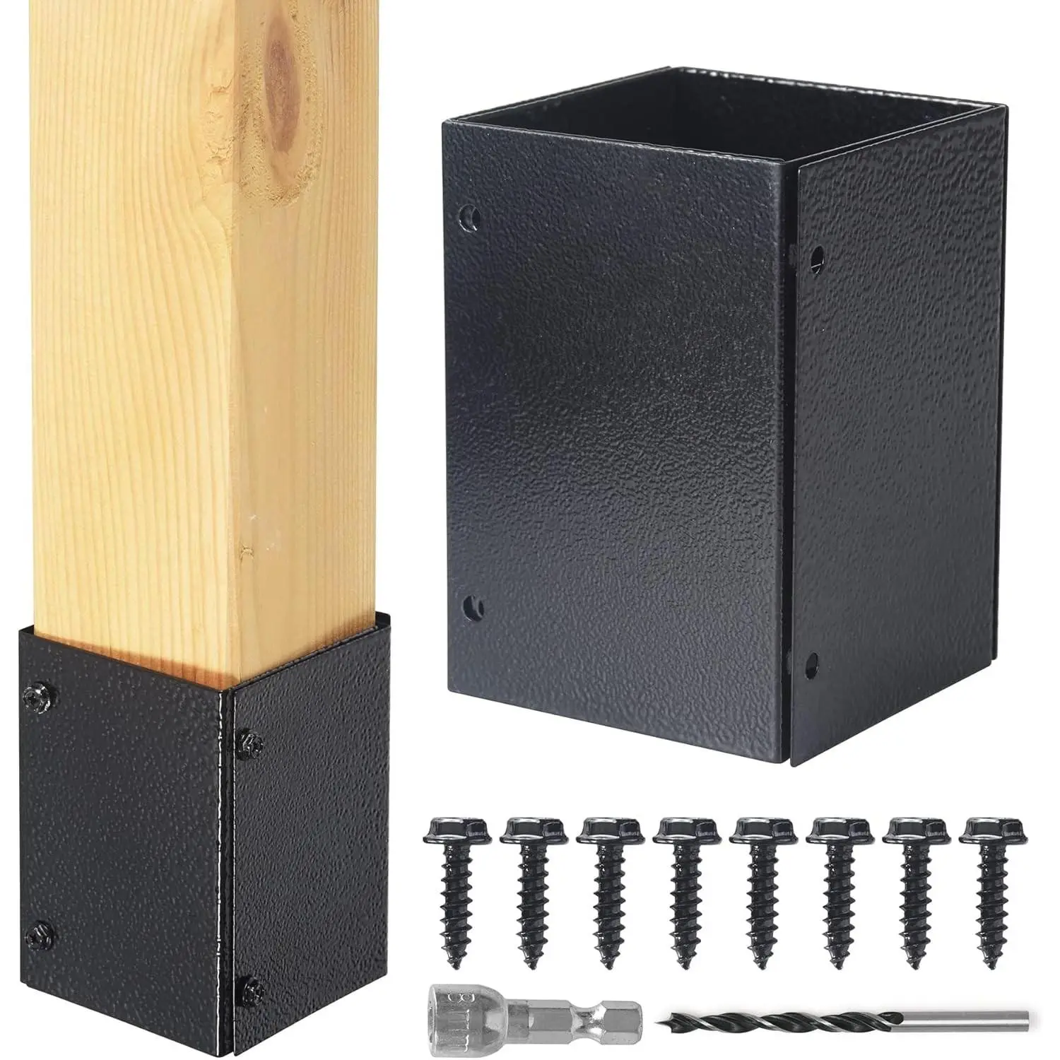 Stainless Steel Adjustable Post Protector for 3.3"-6" Posts, Shields Wooden Mailboxes and Fences from Lawnmower and Rain Damage (Black, 1 Set)