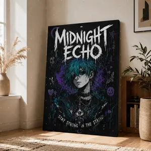 Midnight Echo Emo Anime Vertical Canvas Wall Art, Gothic Poster, Punk Home Decor, Available as Unframed Canvas Poster or Framed Canvas Wrap