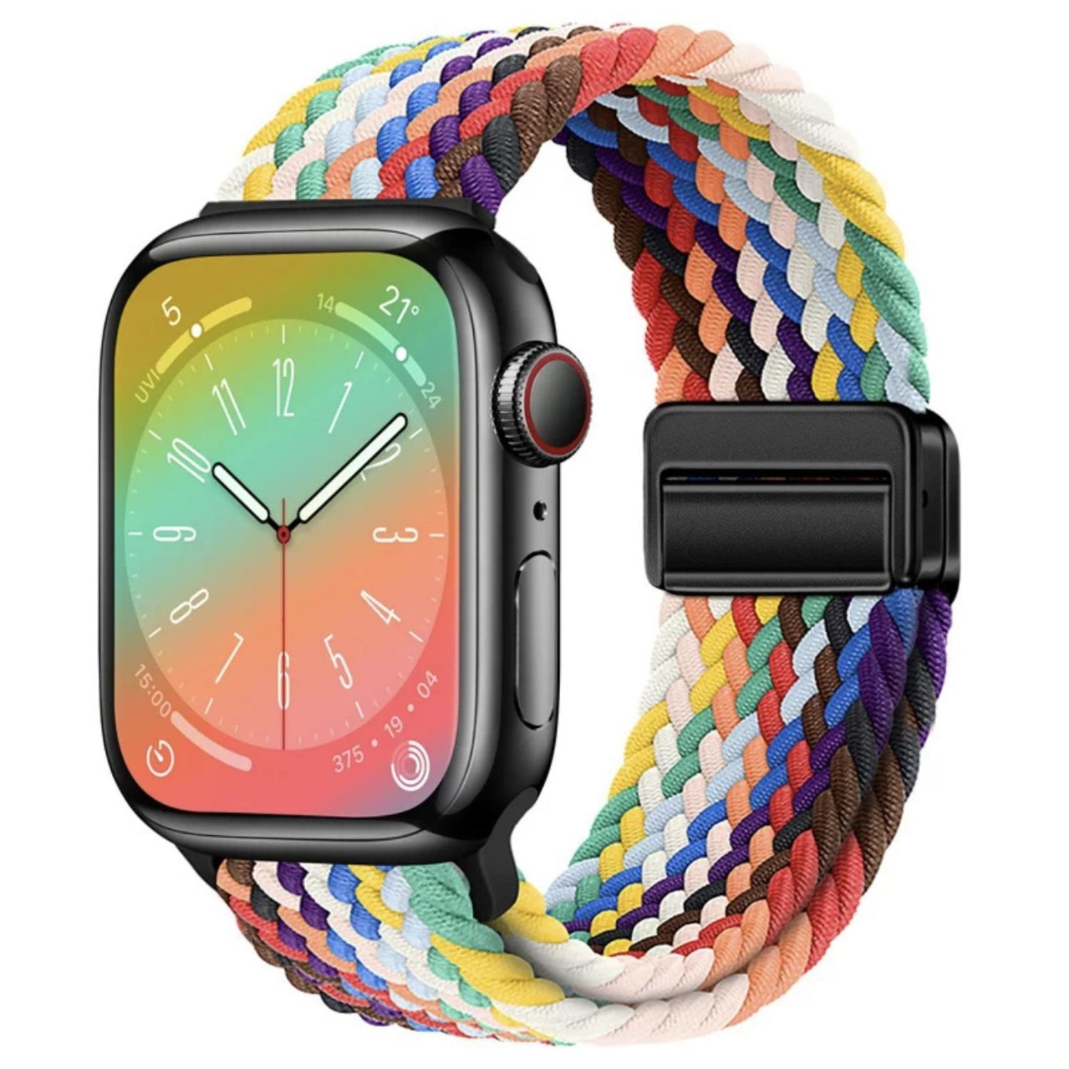 Magnetic Nylon Braided Watch Band for Apple Watch (iWatch) — Elastic Rainbow Design (S10 Series)