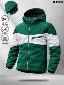 Men's Casual Patchwork Hooded Jacket, Long Sleeve Loose Fit, Practical Pockets, All Seasons, Ideal for Daily Wear