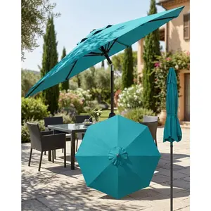 10FT Patio Umbrella Outdoor Market Sun Parasol – 8 Sturdy Ribs, 360° Adjustable Tilt & Crank, sun protection rating 50+ UV Protection, Waterproof, Table Shade for Deck, Pool, Garden, Camping (Tan, No Base)