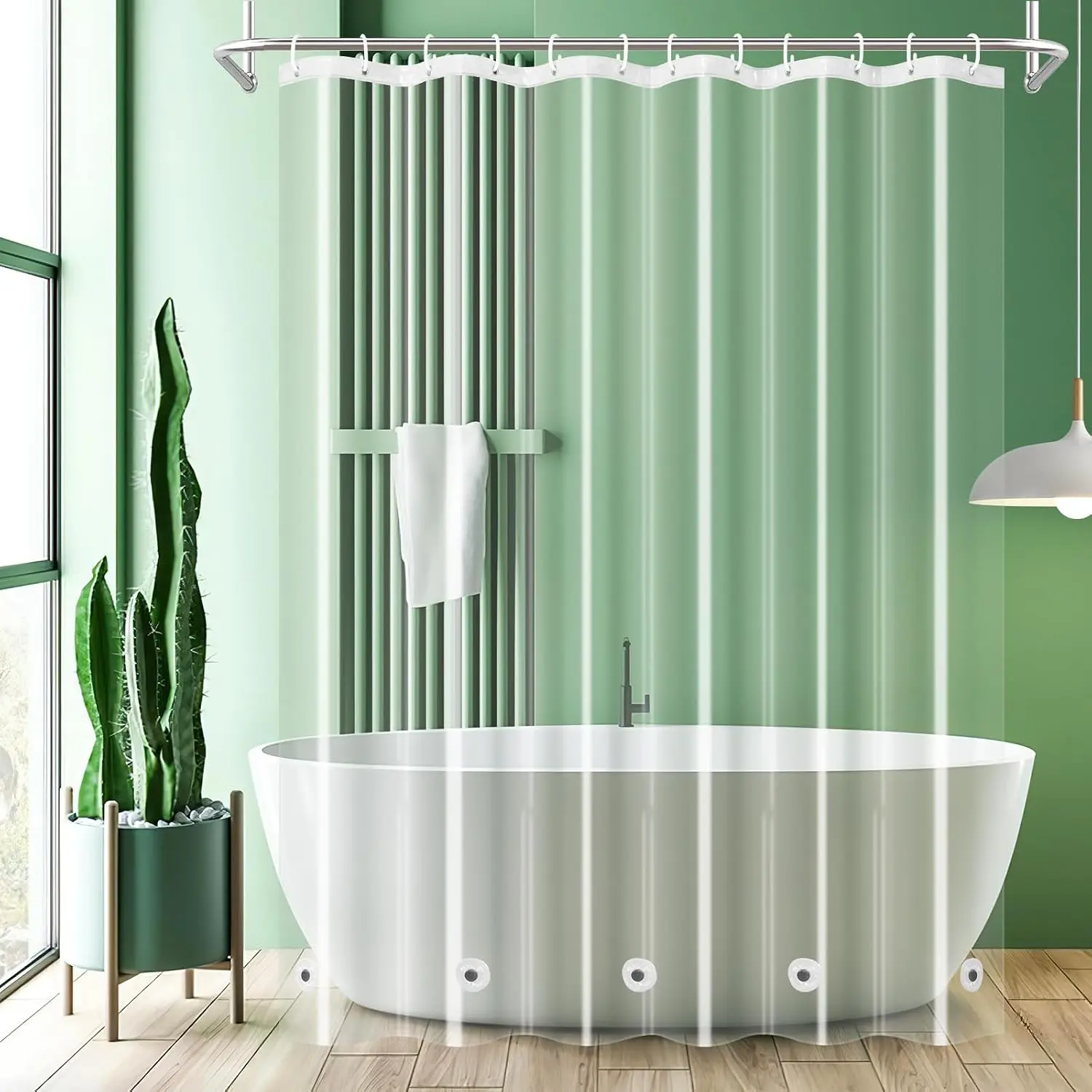 PEVA Plastic Extra Long Bathtub Shower Curtain Liner - 72x75 in Transparent Waterproof, 5 Metal Magnets Bottom for Home-Hotel Pet-Friendly Bath Use