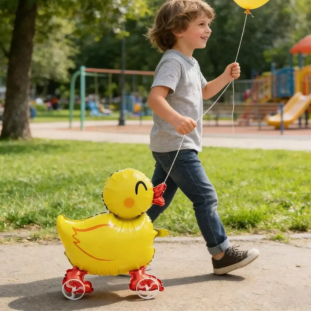 Walking Wheeled Animal Balloon Aluminium Foil Birthday Balloon With Wheels Cartoon Balloon Night Market Stall Giveaway Balloon