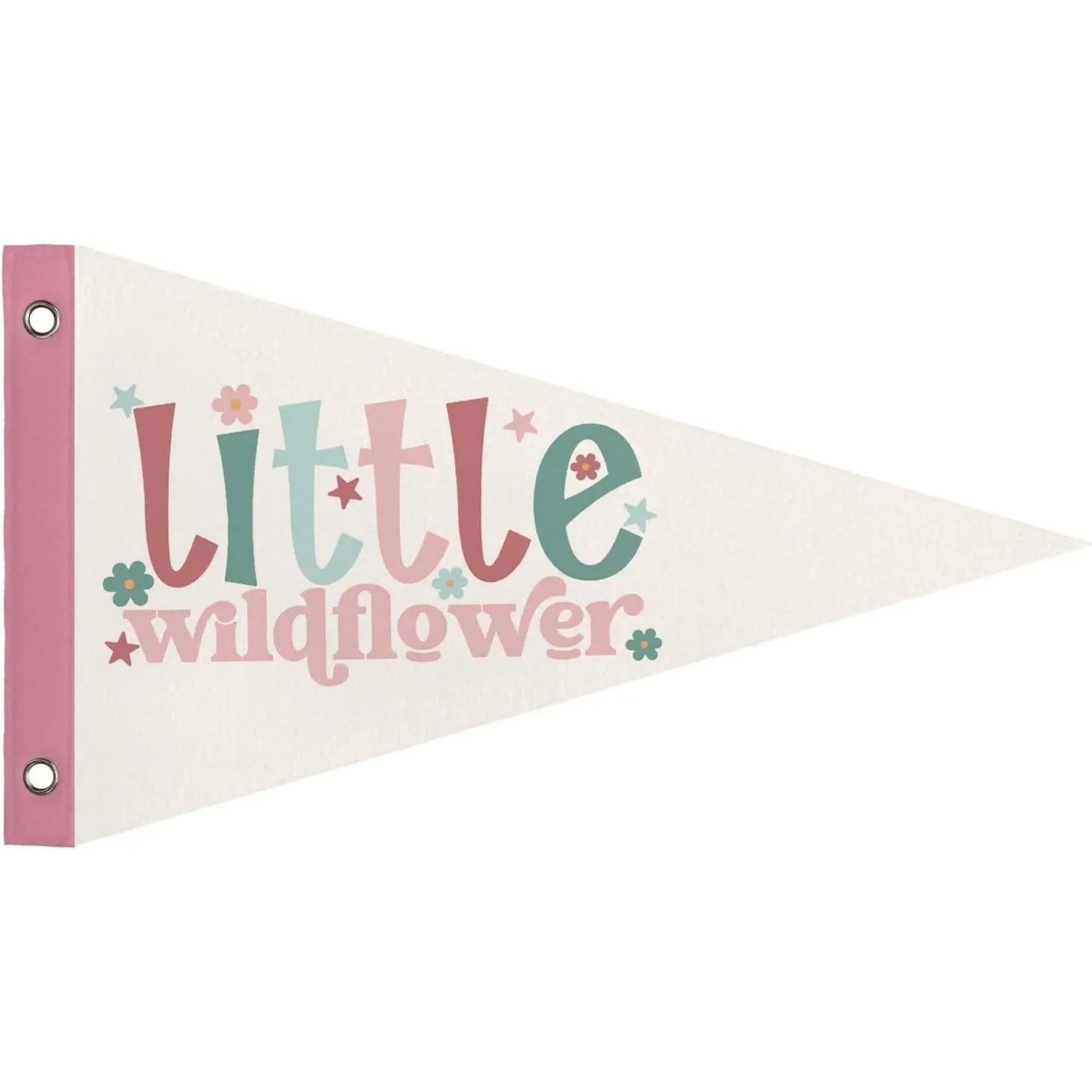 Cute Playful Floral Felt Pennant Banner Flags, 8x14 in Synthetic Durable Neutral Wall Decor for Girls' Playroom & Bedroom, Home & Festive Party Backdrop Supplies