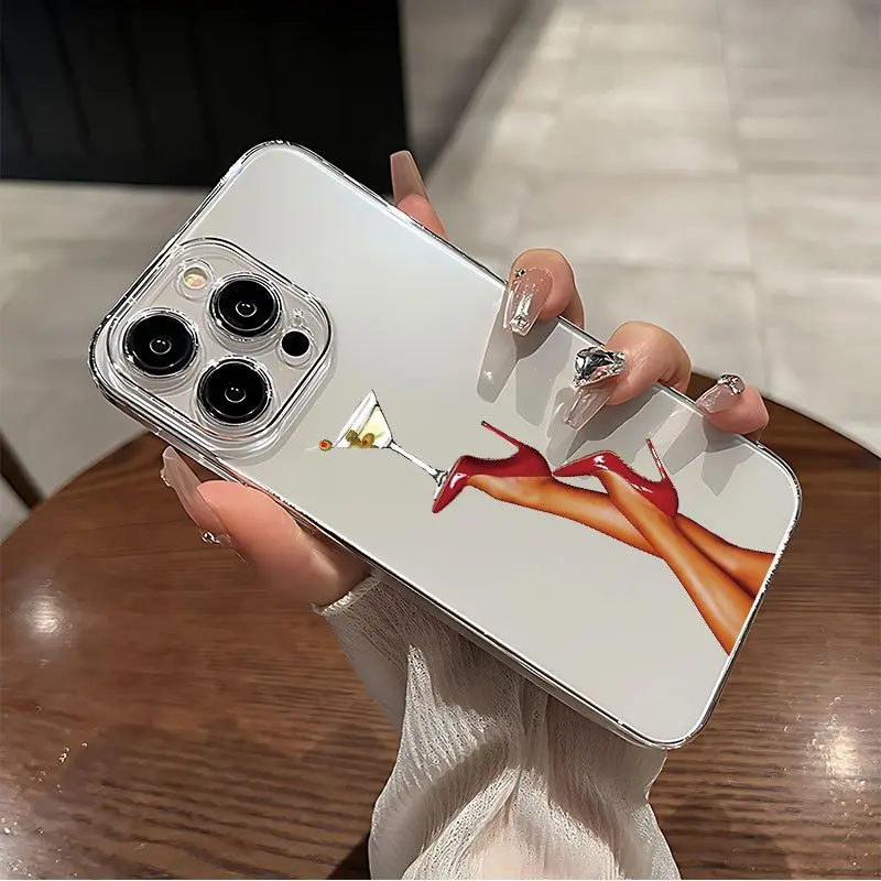 Cute Soft Phone Case Featuring A Cocktail Design Printed With UV Technology, Designed For High Heels In A Transparent Style, Offering 360-Degree Protection, Compatible With For Apple iPhone, Cute Protective Case, Ideal Birthday Gift