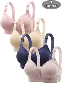 Women's Contrast Binding Push Up Bra, Soft Comfortable Breathable Wireless Bra, Women's Lingerie for All Seasons