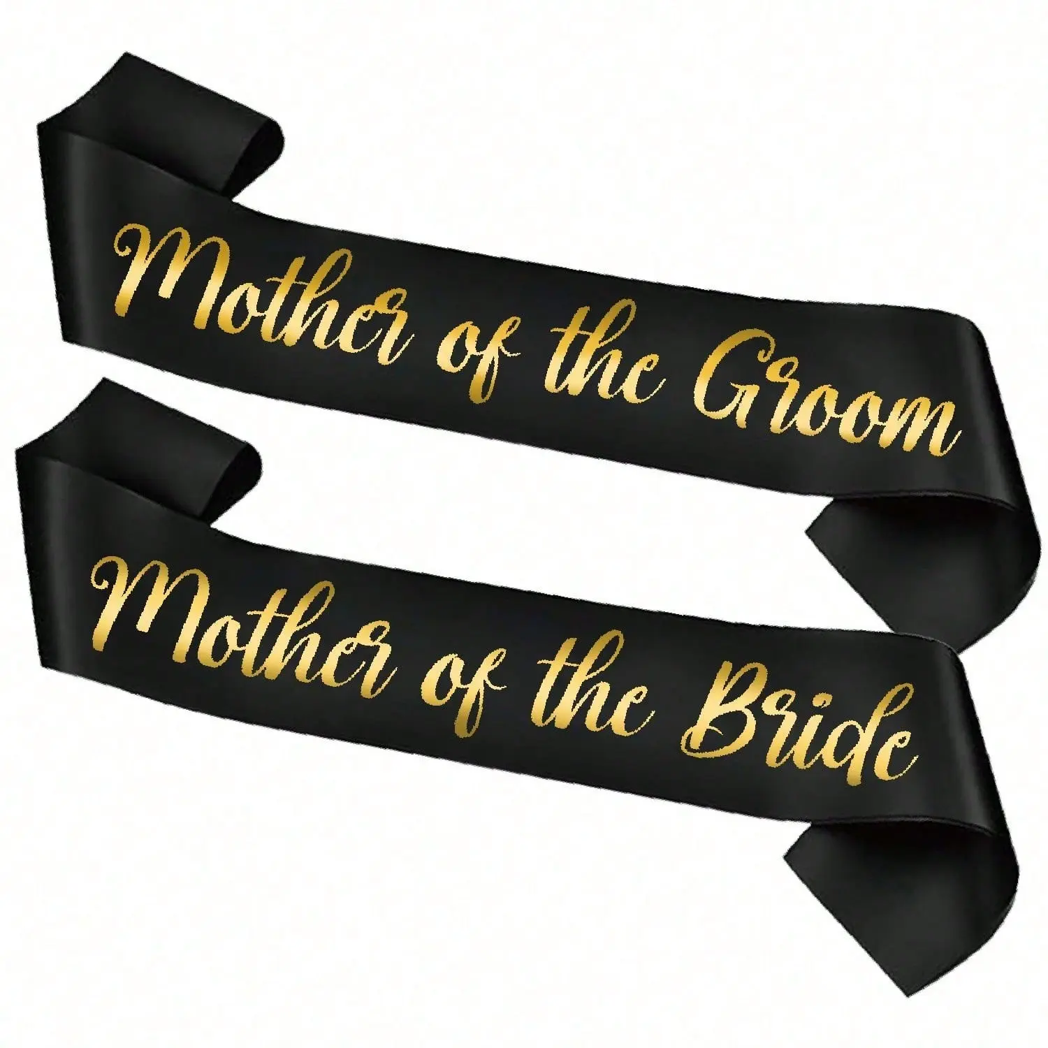 Black & Gold Mother of Bride & Groom Sash Set, Wedding Party Ceremony Decor Sashes, Elegant Women Wedding Accessories, Premium Keepsake Gifts for Bride Mom and Groom Mom for Wedding Celebration