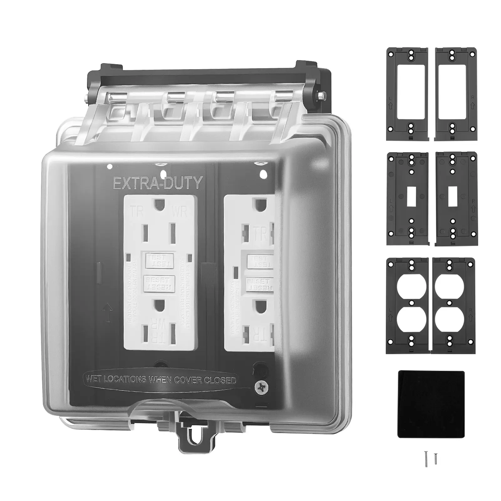 Outdoor Outlet Cover, 2-Gang Weatherproof Electrical Outlet Cover with Lockable Design, High-Strength PC Material, 12-in-1 Outside Receptacle Socket, Horizontal/Vertical for Easy Installation