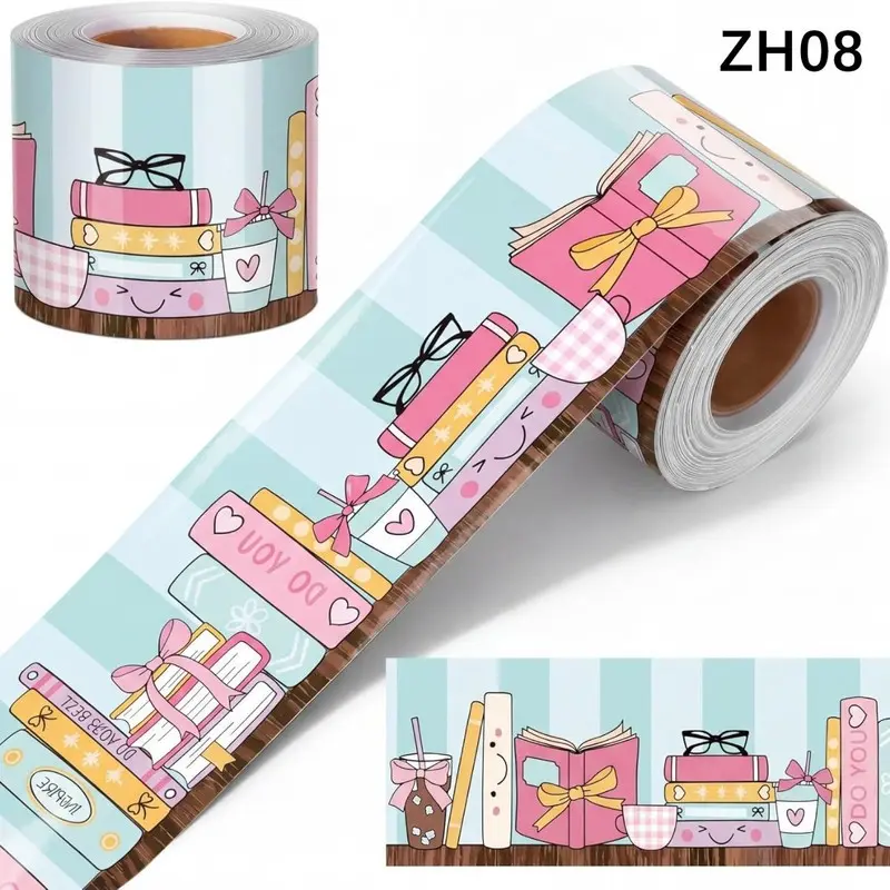 10M Roll of Cute Book & Bow Stickers - Self-Adhesive Reusable Tape for Bulletin Boards, Chalkboards, Classroom Decor & Kids Room Wall Decals