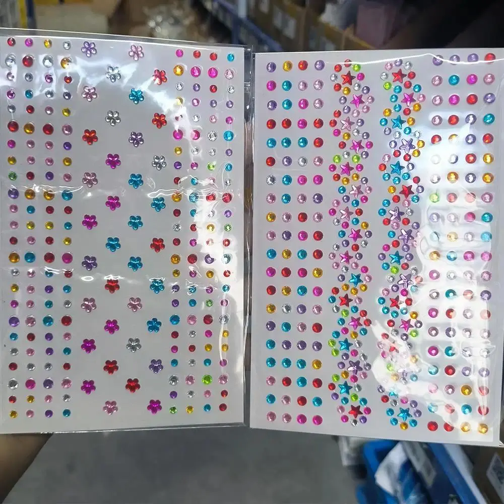 1pc 3D Colorful Star/Flower Face Diamond Sticker Bling Rhinestone Self-Adhesive Fake Tattoo for Party Stage Makeup Gems Stickers