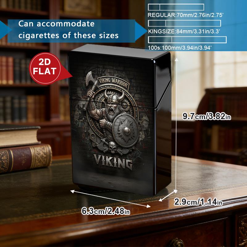Viking Warrior Plastic Cigarette Case + Metal Lighter Shell Set, Norse Axe Shield Skull Design, Dark Aesthetic Smoke Accessory, Gift for Men