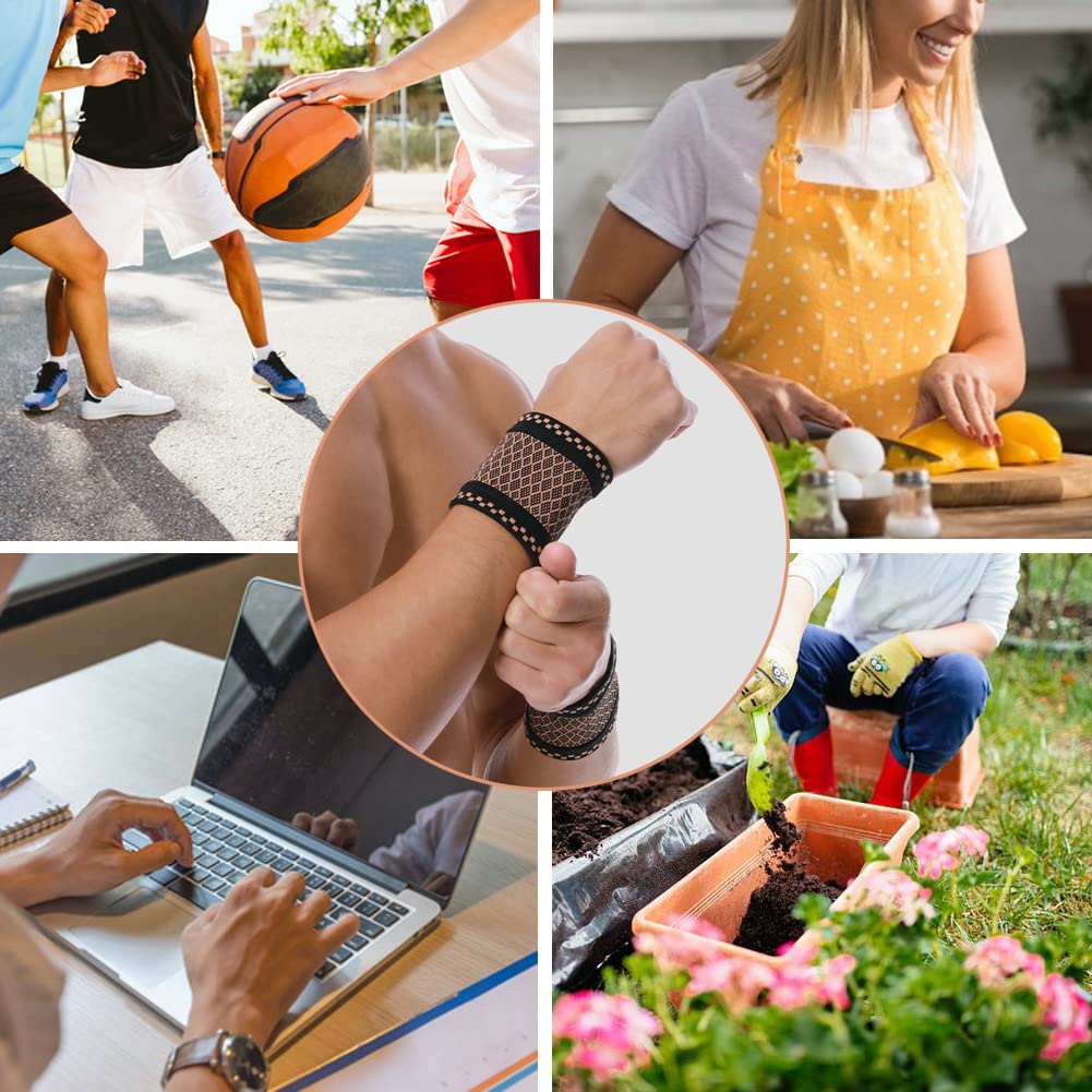 Copper Wrist Compression Brace (2Pcs), Elastic Wrist Support Sleeve Wrist Braces For Tendonitis, Arthritis, Carpal Tunnel Pain Relief, Soft Wrist Wrap Wristbands For Sport, Fitness, Workout, Typing