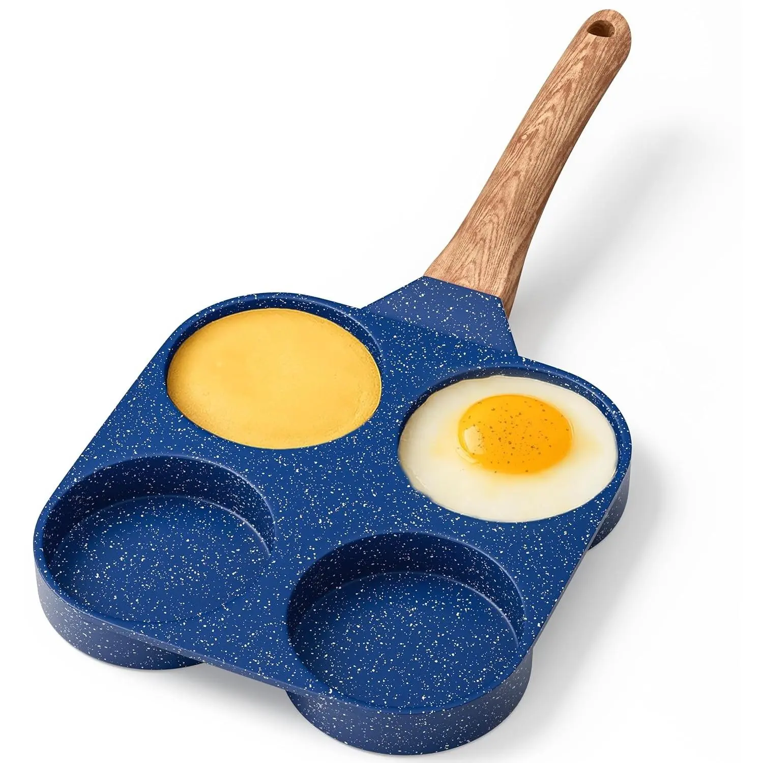 4-Cup Nonstick Cookware, Blue Marble Granite Frying Egg & Pancake Pan, PFOS & PFOA Free Die-Cast Aluminum, Heat-Resistant Handle, 500°F Stove-Safe, Compatible with Induction, Gas & Electric Cooktops