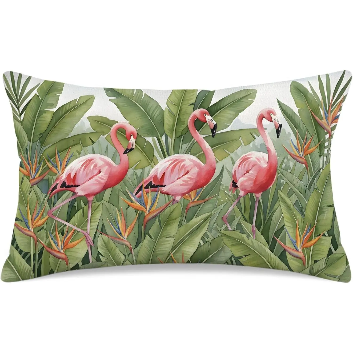 Tropical   Pillow Covers 12x20 Inch Watercolor Palm Leaf  Bird Summer  Decorative Pillow Cases, Double-Sided Print Cushion Covers for Couch Sofa Outdoor Decor