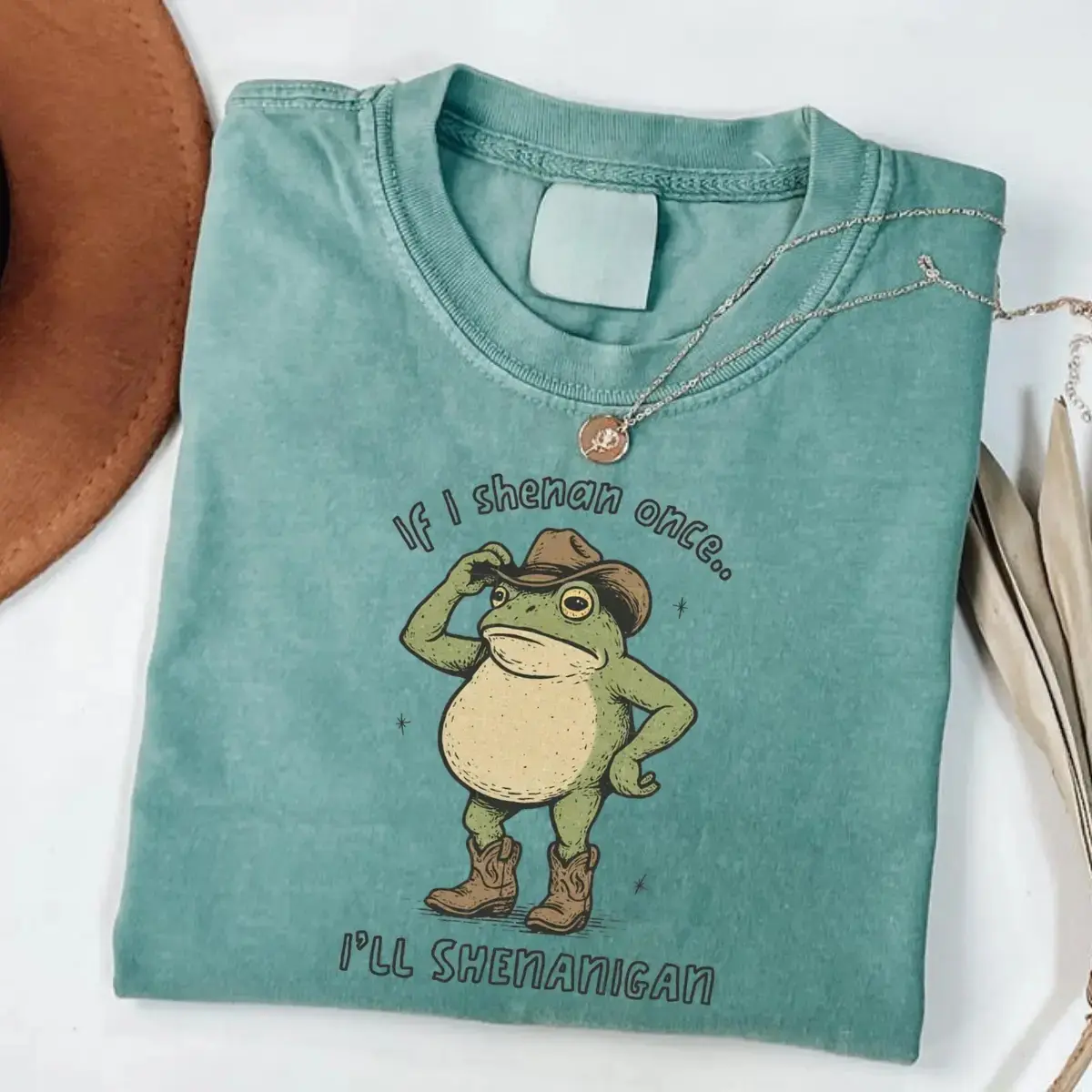 Funny Shenanigan T-Shirt, If I Shenan Once I'll Shenanigan Shirt, Funny Mental Health Tee, Cowboy Frog Shirt, Trendy Animal Tee