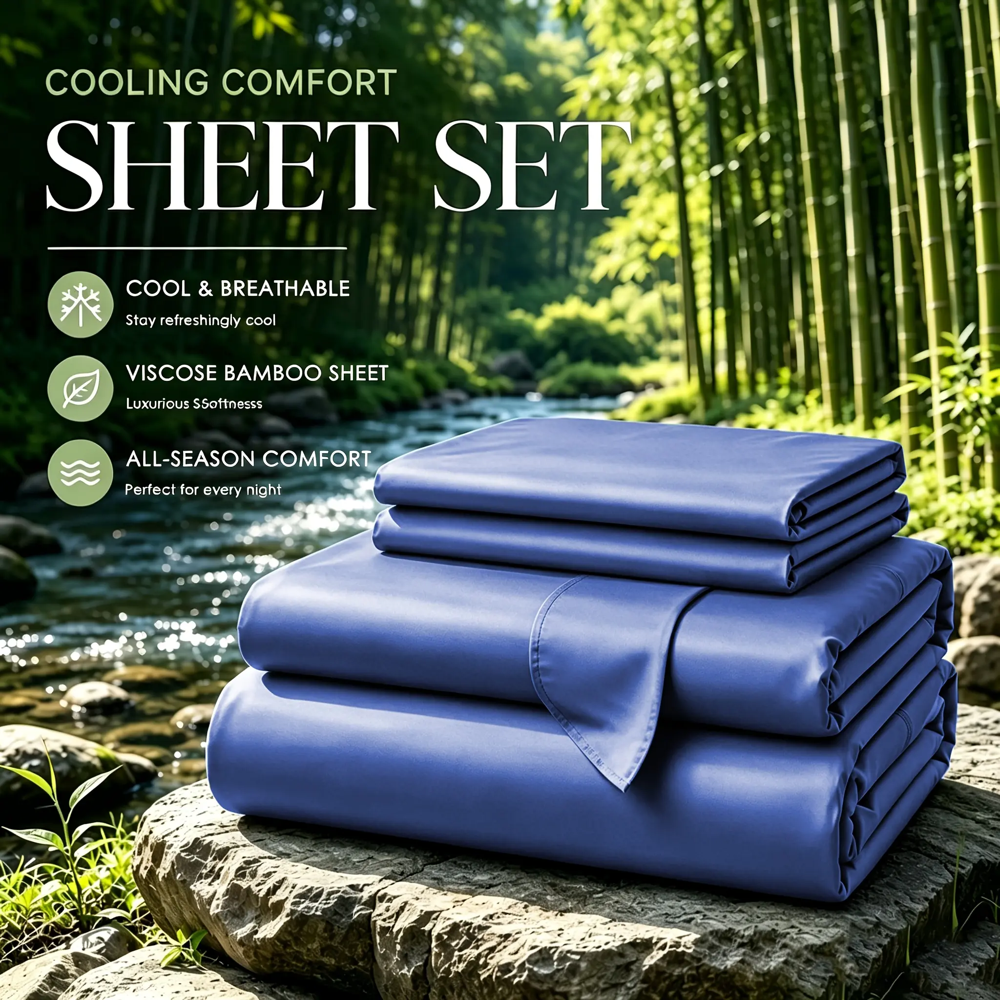 SASTTIE Extra Deep Pocket Bamboo Sheets, 3/4 PCS Ultra-Soft Luxury Feel - Ultra Cooling Sheets, Hotel Luxury Fitted Sheet Set, Soft Wrinkle-Free For Extra Deep Mattresses, Soft Sheet & Pillowcase Sets, King Size, Include Random Color