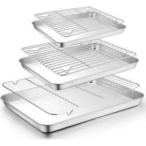 Baking Sheet with Rack Set (3 Pans + 3 Racks), 19.6/16/12.5 Inch Stainless Steel Cookie Sheets Baking Pans Trays and Cooling Racks for Cooking Roasting,  & Heavy Duty, Dishwasher Safe