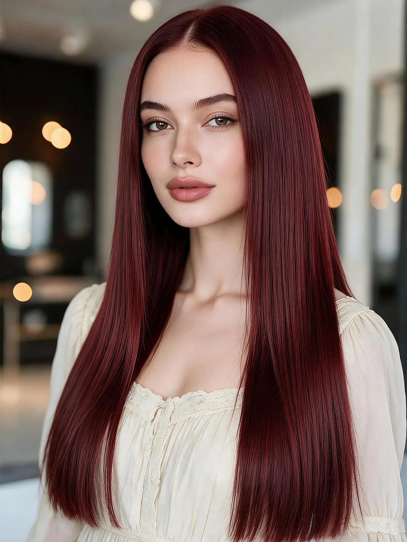 28 Inch Long Straight Burgundy Wig for Women, Synthetic Heat Resistant Hair, Daily Use, All Seasons, Perfect for Valentine's Day