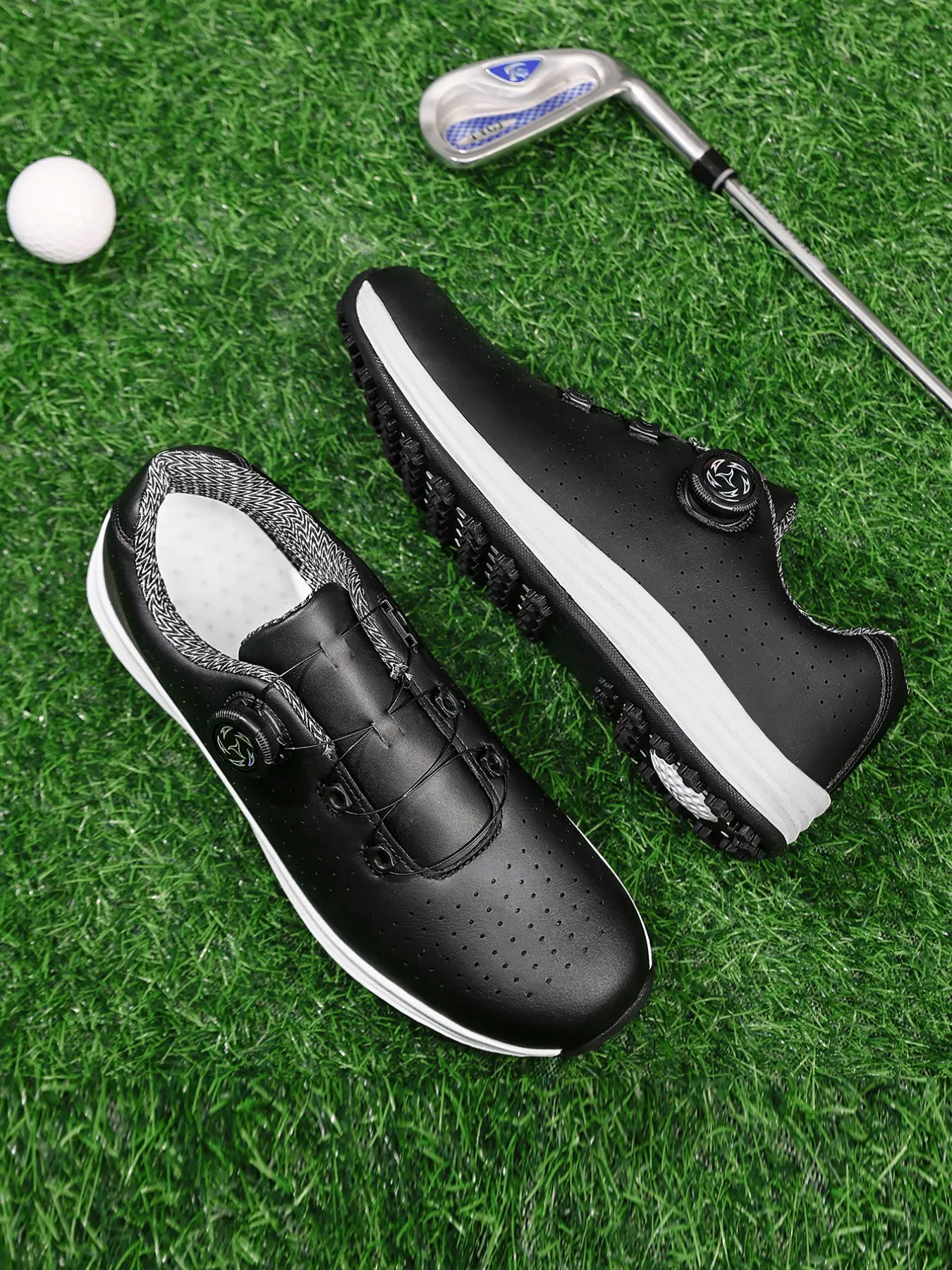 Men's New Solid Color Button Golf Shoes, Low Top Training Shoes, Casual Outdoor Leisure, All Season, PU Leather, Rubber Sole