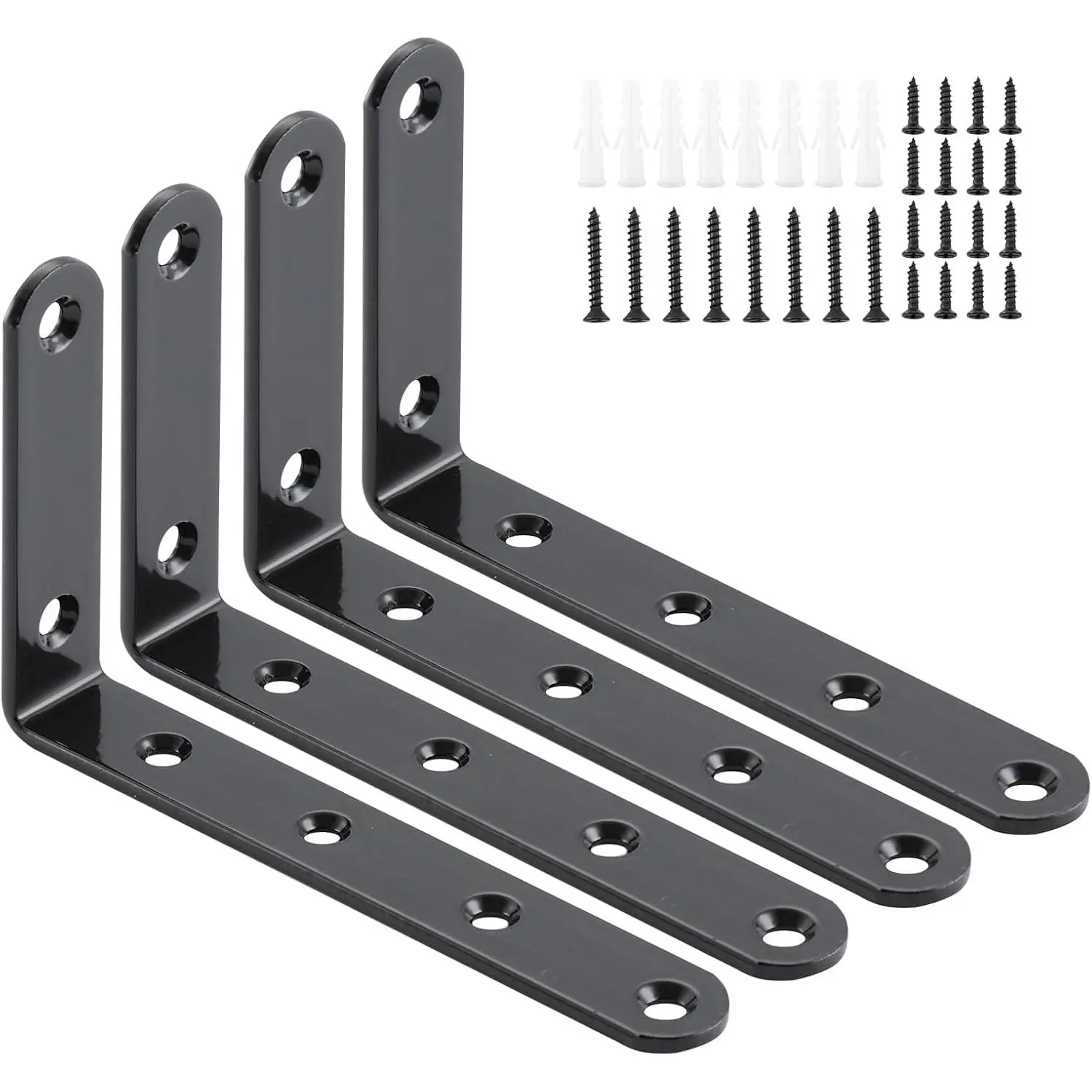 5 x 3 Inch Heavy Duty L Brackets, Steel Corner Braces, Black, 4 Pack | 0.12 Inch Thick Steel, 90  Design Reinforces  Shelves, Cabinets, Tables And Frames, Mounting Screws Included